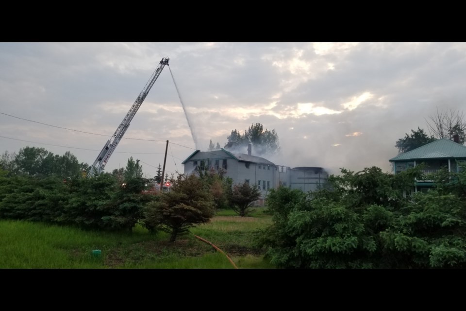 At 3:30 a.m., crews from Station 5 Bonnyville responded to a structure fire at the vacant building Duclos Arms, 4801–66 Street, at the west end of the town.  