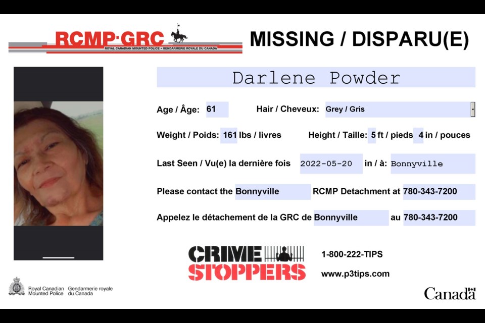 Bonnyville RCMP are asking the public's help in locating 61-year-old Bonnyville woman Darlene Powder.