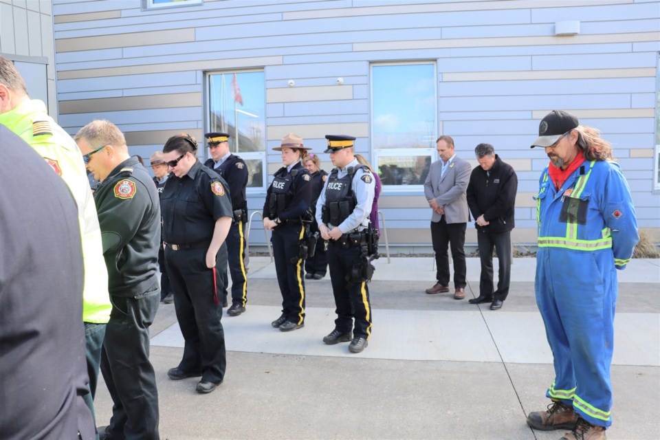 At 11 a.m. a moment of silence was taken to remember the Albertans who lost their lives while on duty. The Town’s flags were also lowered in recognition of the Day of Mourning.