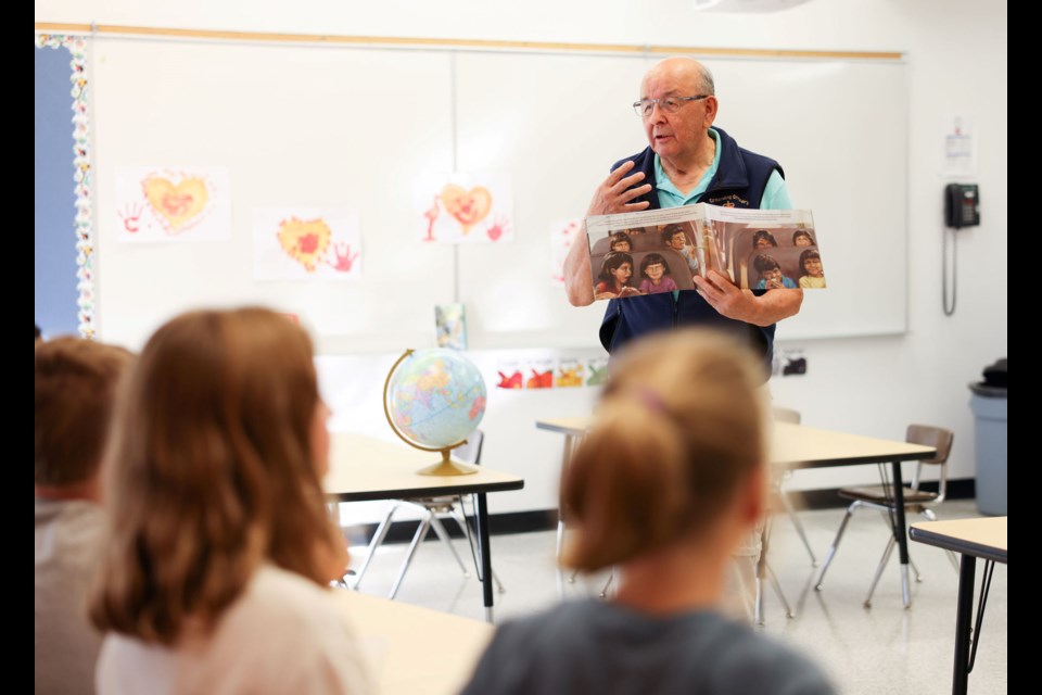 Indigenous elder Wally Sinclair shared stories about Orange Shirt Day with the students at  École Sainte-Catherine. The event which was served with tea and bannock was hosted on Sept.  28, 2022.