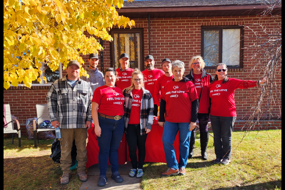 The community came together on Oct. 13 to give back and help a deserving Bonnyville resident, Sarah Richard and her family, with a brand new furnace and air conditioner. 
Back row (left to right):  Steven Sawchuk (Current Energy), Glen Dutertre (retired owner of Precision Heat and Cool), Brent Dutertre (current owner), Conner Landry (technician), Tracy Ohland Cintado (Precision administrator), Janet Willcock.
Front row (Left to right):  Lee Lessard (Current Energy), Kelsey Jeannotte , Sarah Richard and Shelley Dutertre.