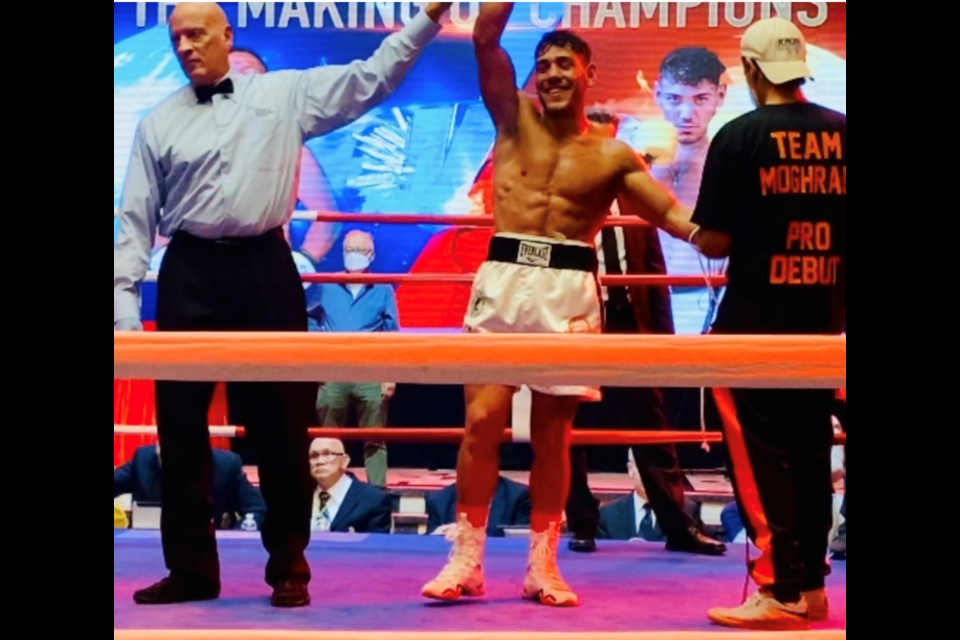  Muhammad ‘Hummy’ Moghrabi secured his first win during his first professional match against Mexican fighter Ruben Mejia  Oct. 30. The event was held at the Premiere Ballroom in Richmond Hill  in Greater Toronto Area.