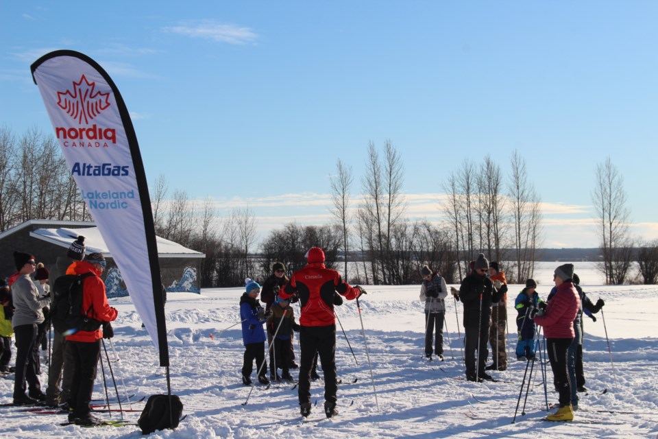 Dozens of residents turn up at the Bonnyville Splash Park try out cross-country skiing.