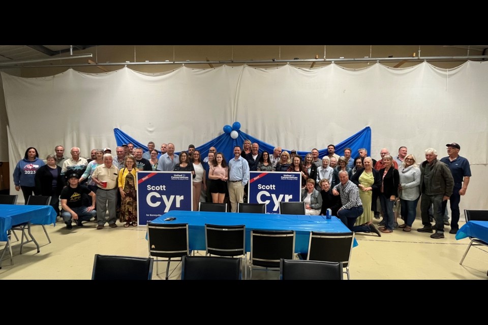 UCP candidate elect Scott Cyr won the seat to represent the Bonnyville-Cold Lake-St. Paul riding as MLA after receiving a total of 10,471 votes (about 77 per cent). Cyr hosted a barbecue on election day that transitioned into a victory party later that evening following the final results of the 2023 Alberta provincial election.