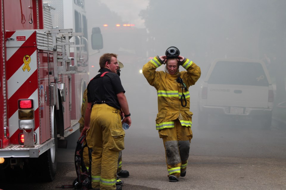 Bonnyville Regional Fire Authority crews battle a blaze that broke out in a home along 52 Ave. in the Town of Bonnyville on June 28.