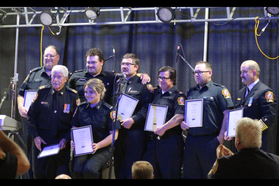 Following a serious vehicle collision that required the use of extraction rescue tools on May 28, 2022, eight of Glendon Fire Departments volunteer members were recognized with a Golden Holmatro Pin. Responding members that were honoured included Station 3 Fire Chief Dan Amalia, Laryssa Hansen, Mike Skoreyko, Ed Watrich, Lyle Davis, Jim Dillon, Taylor Snyder and Peter Neufeld. 