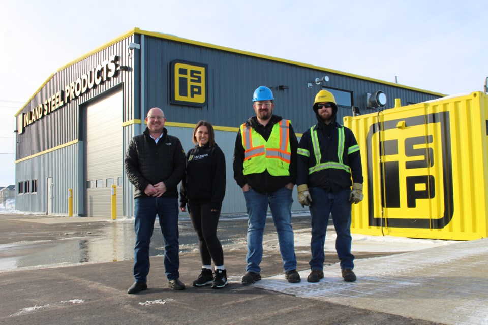 Inland Steel Products Bonnyville location employs five staff members, Ridge Klotz, Mike Hesterman, Twyla Fontaine, Lee Fairbairn (from right to left). Not pictured is Colin Ringuette, sales manager.