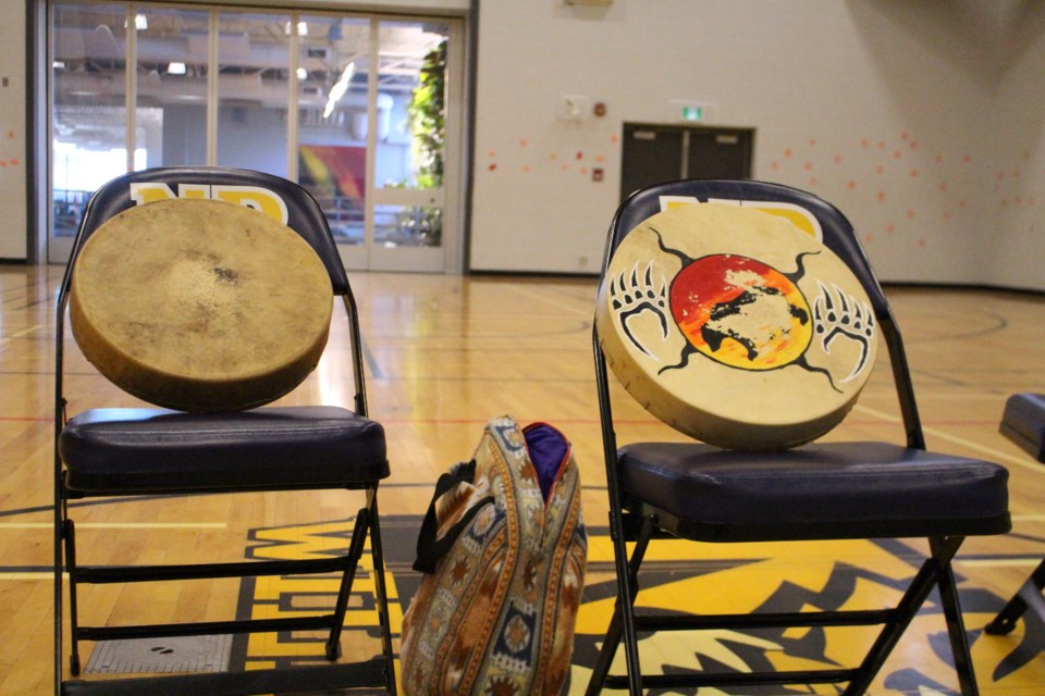 Students at École Notre Dame High School celebrated Orange Shirt Day a day early. To mark the day, Young Spirit, a duo from Frog Lake First Nations presented and performed for students.