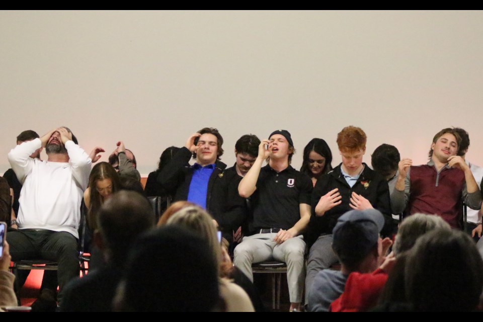 Pontiacs players and guests volunteered  to be the subject of hypnosis and became the evening's entertainment during a family night event on Feb. 10.