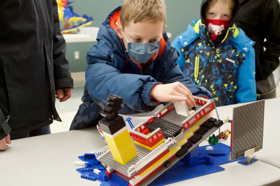 Nine-year-old Reid Gosselin set up his intricate Lego design 'The S.S. Reid Siking' for the 2022 Lego Competition on Feb.12 at the Stuart MacPherson Public Library.