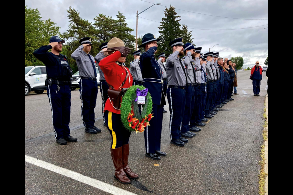 Lac La Biche County peace officers,  firefighters and RCMP members were among many residents in attendance of at the ceremony held to honour the late Queen Elizabeth II.