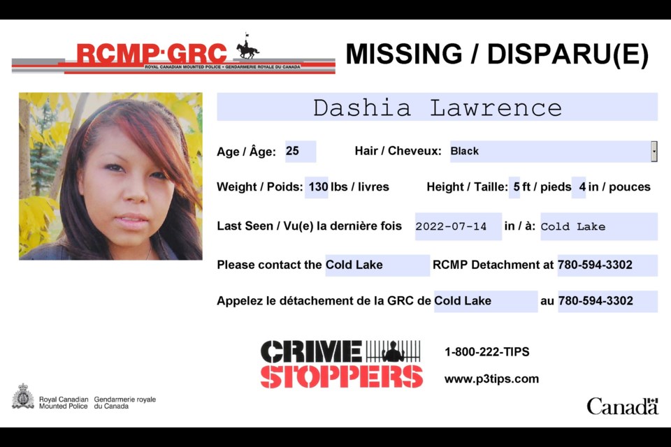 Dashia Lawrence, 25, was last seen in Cold Lake on July 14. Police are now seeking the public's assistance in locating her.