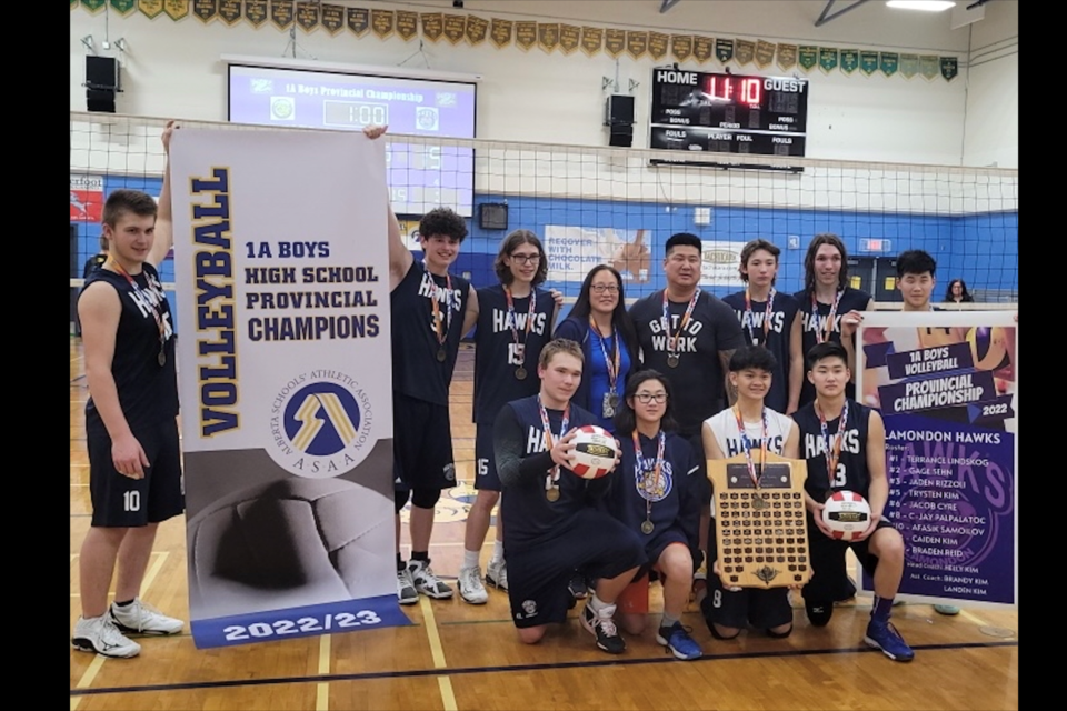 École Plamondon Hawks senior boy's team take home first place during the 1A Zone Alberta Schools' Athletic Association (ASAA) Provincial Championships on Nov. 26 in Vegreville, Alta.