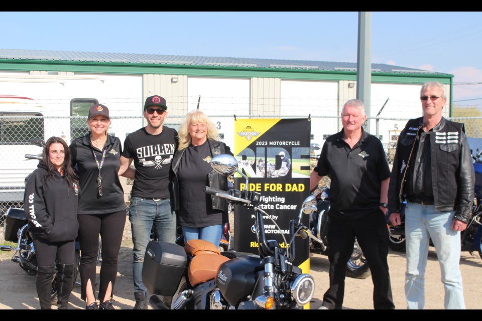 Lakeland Ride for Dad ambassador Clayton Bellamy was on hand to represent the local chapter of Ride for Dad at the kick-off event held on May 10, at Sick Cycles. Pictured from left to right: Lisa, Bonnie Folkard, Clayton Bellamy, Shirley Hordal, Stuart Taylor and Jan Stewart.