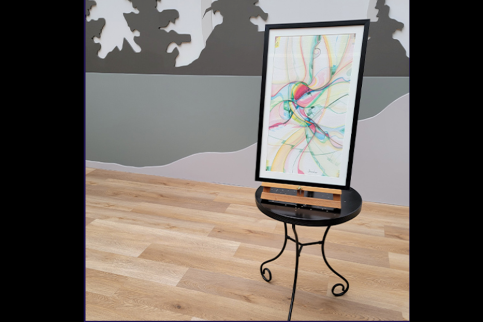 A piece by Cold Lake-based Indigenous artist, Alex Janvier, a Distinguished Artist recipient from 2017.  "Art by Nature" will be displayed at the Lac La Biche Portage College campus to represent the theme of this year’s awards.