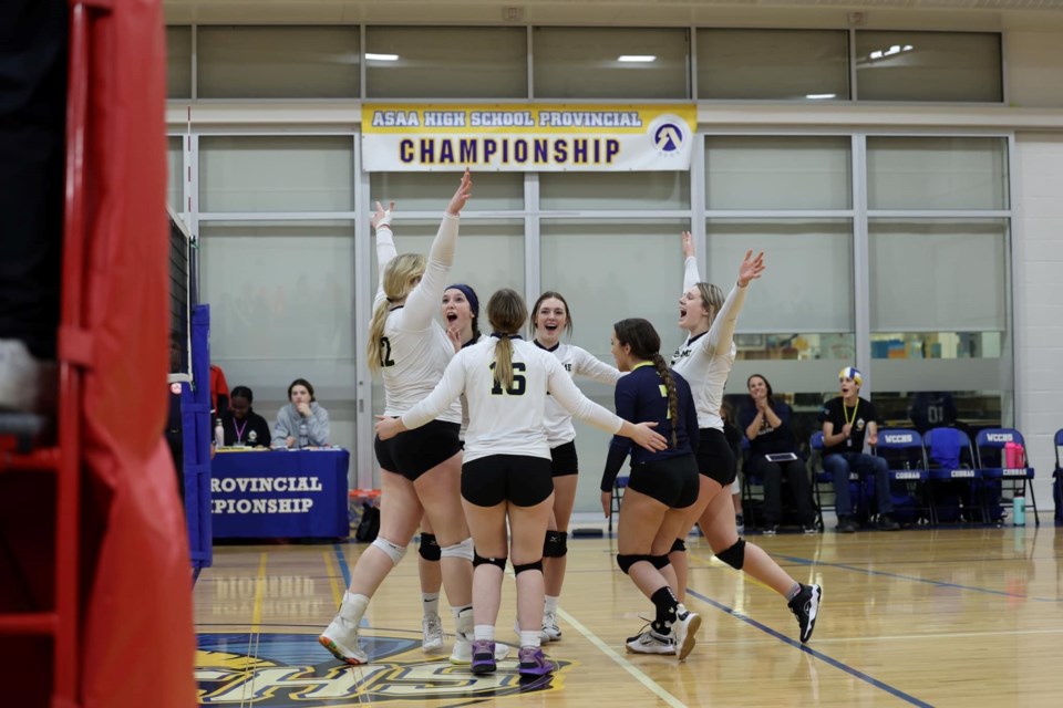 The École Notre Dame senior girls volleyball team made history on Nov. 26 when they won ASAA 2A Provincial Championship title. Photo supplied.