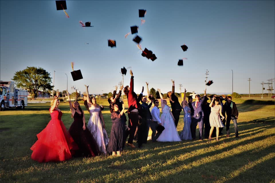 Up, up and away went the grad hats, as the community celebration for F. G. Miller High School’s Class of 2020 came to an end.
Janice Wirsta photo