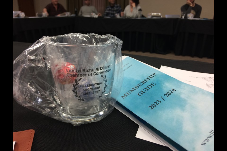 New glass mugs celebrating the 2022 celebration of the local Chamber's 100-year history were part of the place settings for the recent Lac La Biche and District annual general meeting.  Board members are going into the one-hundred-and-first year with a glass-half-full attitude.