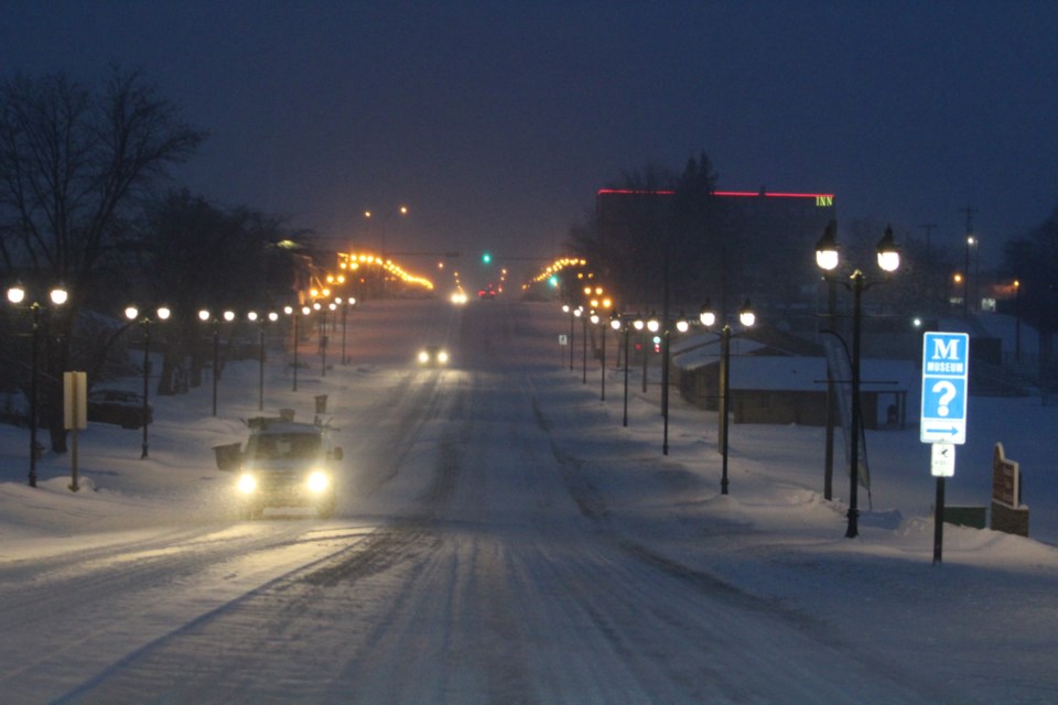 A cold Tuesday morning on Lac La Biche's Main Street. Temperatures are expected to rebound slightly by later in the week.    Image Rob McKinley