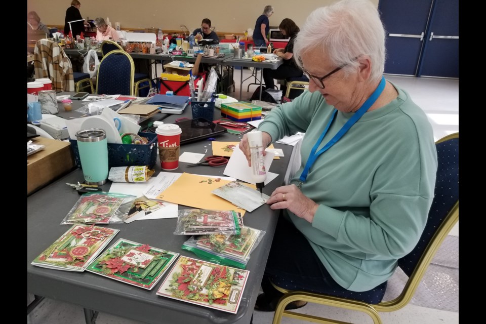 Handmade holiday cards were just one of many projects being worked on during the Crop Haven event at the MFRCS building on 4 Wing Cold Lake, Oct. 13-15. / Tanya Boudreau photo