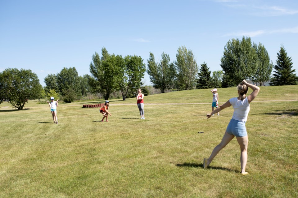 Anna Pratch instructs a group of dancers in Lagasse Park on Aug. 6. Dancing is: Taylor Martin, Bethany Godin, Veronica Prudius, and Darwyn Guay. Janice Huser photo.