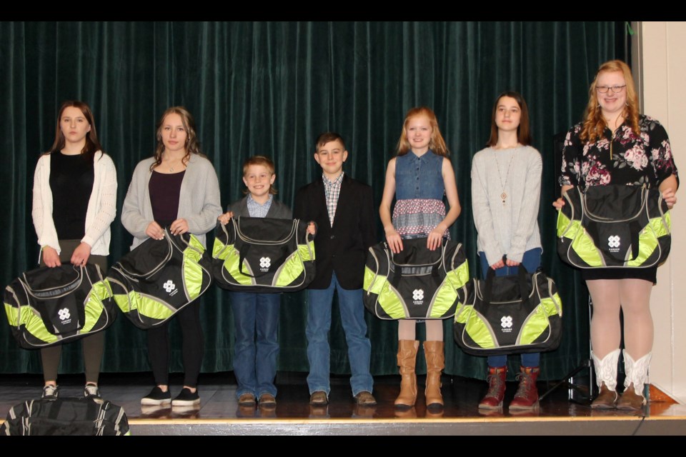 Top presenters at the St. Paul 4-H District Communication Day were, left to right, Seniors Rebecca Kotowich, first, and Lexi Wirsta, second; Juniors Ethan and Kurt Yaremko, first, and Shyanne Klatt, second; and Intermediates Rhiana Champagne, first, and Shaylyn Klatt, second.
