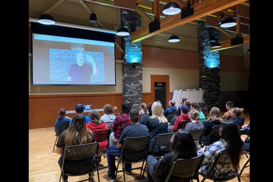 Atomic Improv comedian Donovan Workun laughed about his "big potato head" looking out over the crowd at the recent FCSS motivational workshop at the Bold Center.