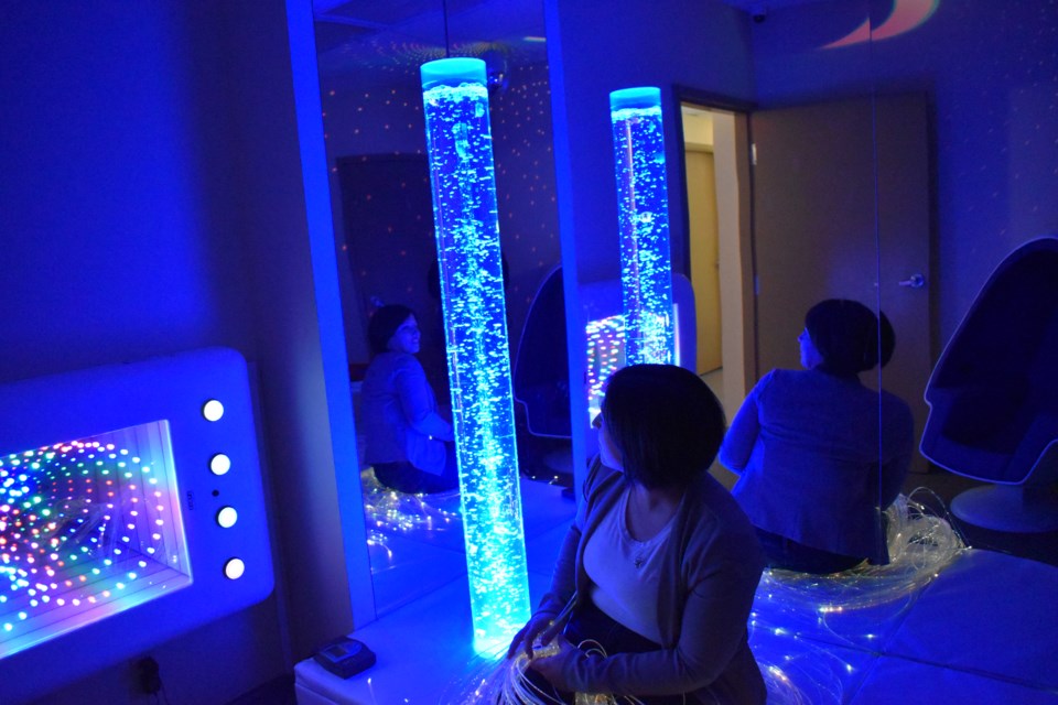 The sensory room was put in by the shelter as a way to help individuals who have have experienced trauma, to relax. 