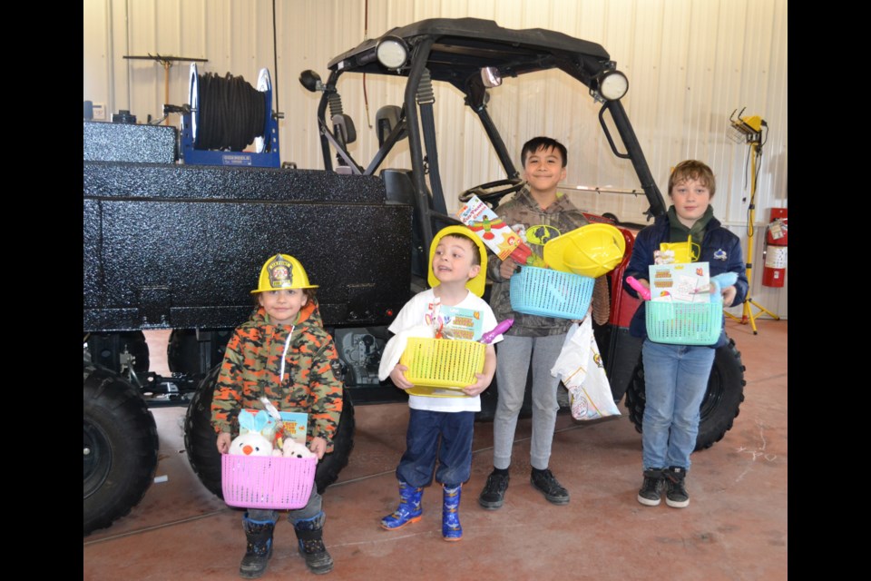 The happiest hunters at Elk Point Fire Department’s 2023 Eater Egg Hunt on April 8 were Gold Egg finders (left to right) Chase Whiting, Damion Dewan, Jan Denver and Lee Barstad, who took home baskets loaded with toys and treats.