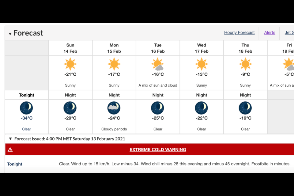 Cold weather warning goes through Valentine's Weekend.
