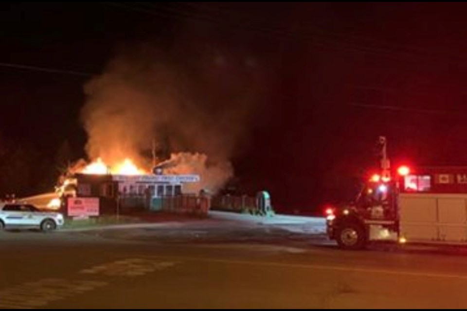 Nathan Thibert sent the POST this image and a video of the early Monday morning fire that destroyed the long-standing drive thru restaurant. The fire was the first of two deliberately set blazes in Lac La Biche to start the week.   LINK to Thibert's VIDEO can be found in the story.        IMAGE: Nathan Thibert

