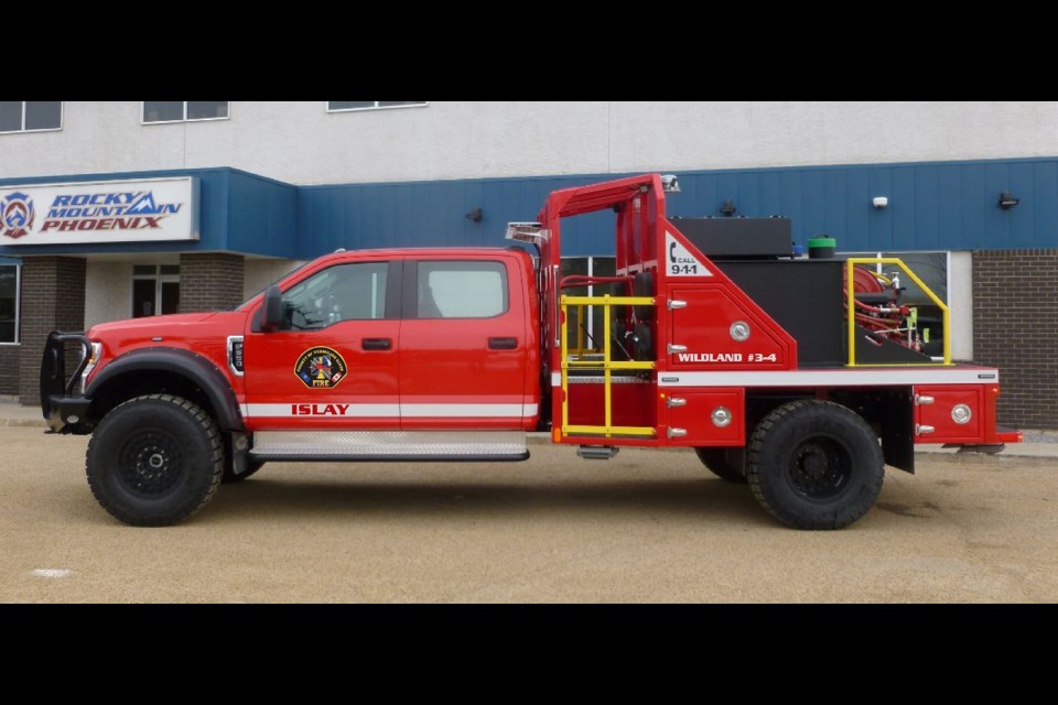 A unique wildland fire truck reported stolen from the Islay Fire Department last week was reported found during an RCMP investigation into the recovery of a $220,000 RV. A Heinsburg man is in custody in connection to the vehicles.