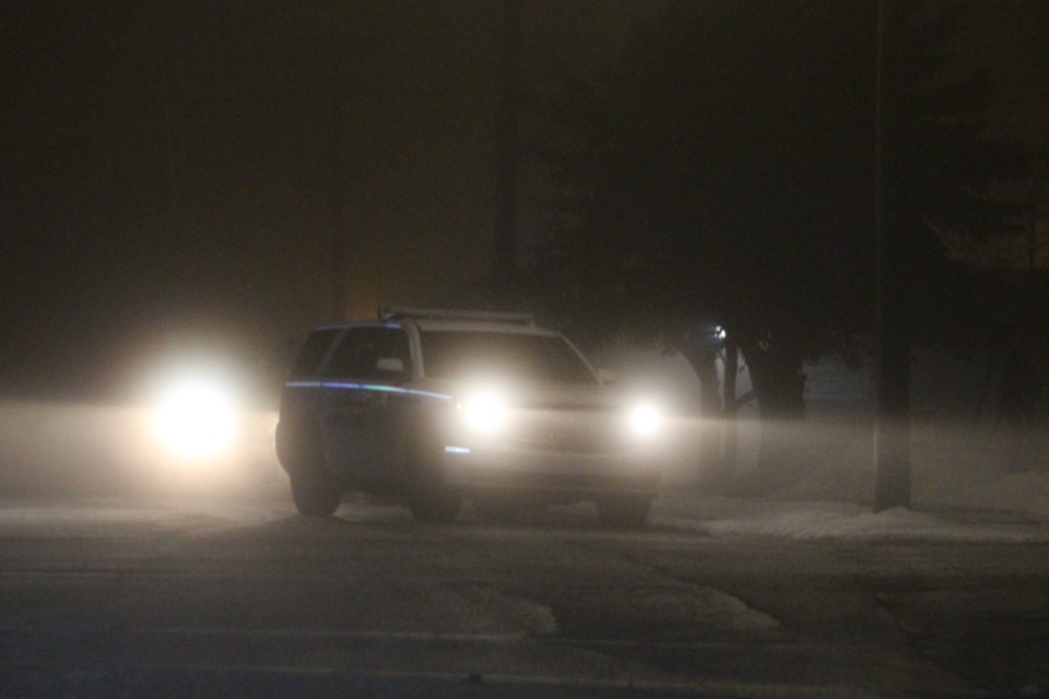 Lac La Biche RCMP were patrolling through the foggy night. Here they are at a call to a home on the north side of the community.