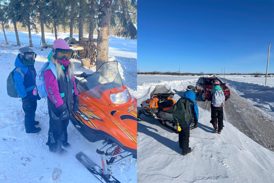 The Bochon family has been facing the challenges of now drifts in a unique way through the past week. Erin Bochon says she uses the snowmobile to get her kids down their rural road, to their waiting grandma, who then drives the kids to school.