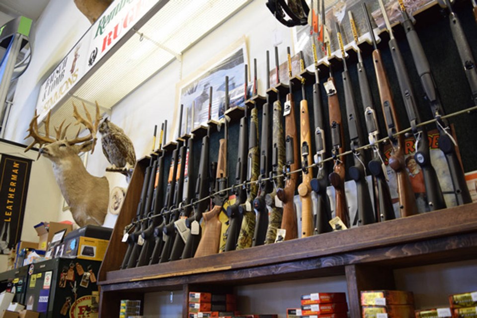 A portion of the gun display at Lac La Biche Sporting Goods. The retailer is a popular location for recreation enthusiasts across the region.