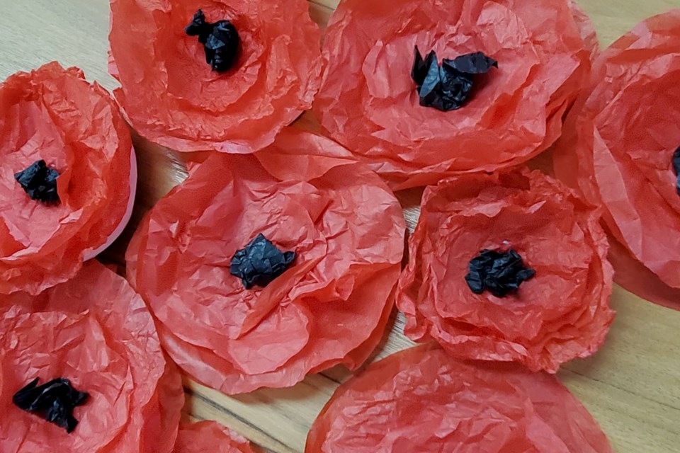 Poppies handmade by residents at Sunnyside Manor are pictured.