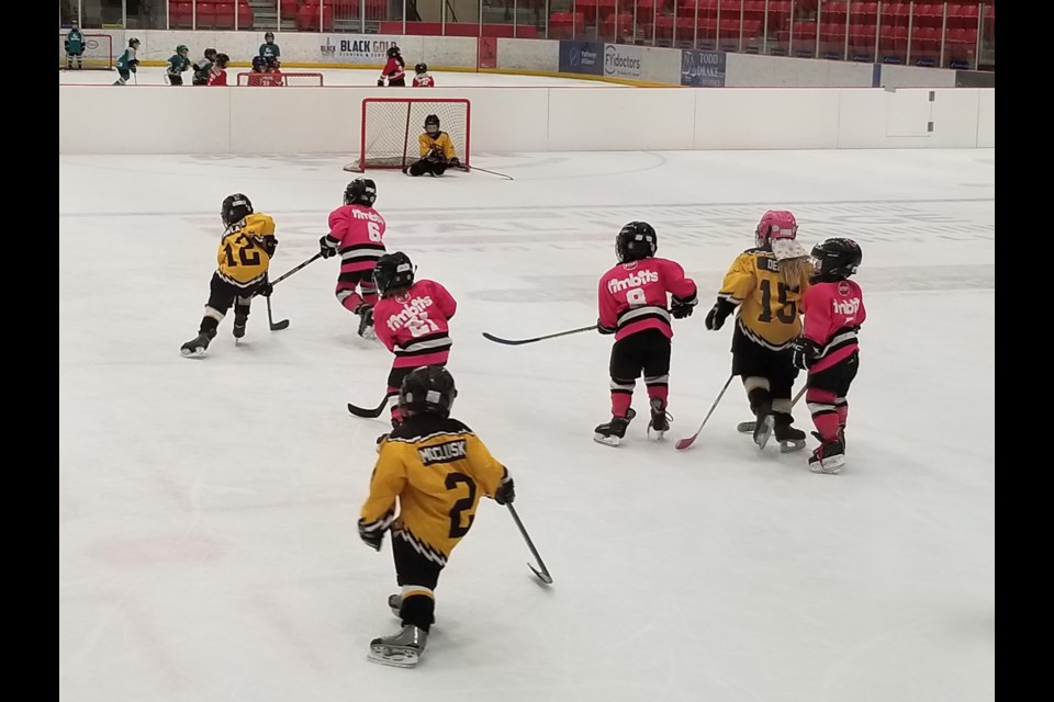 U7 hockey teams take part in the Polar Cup in Cold Lake, March 9.