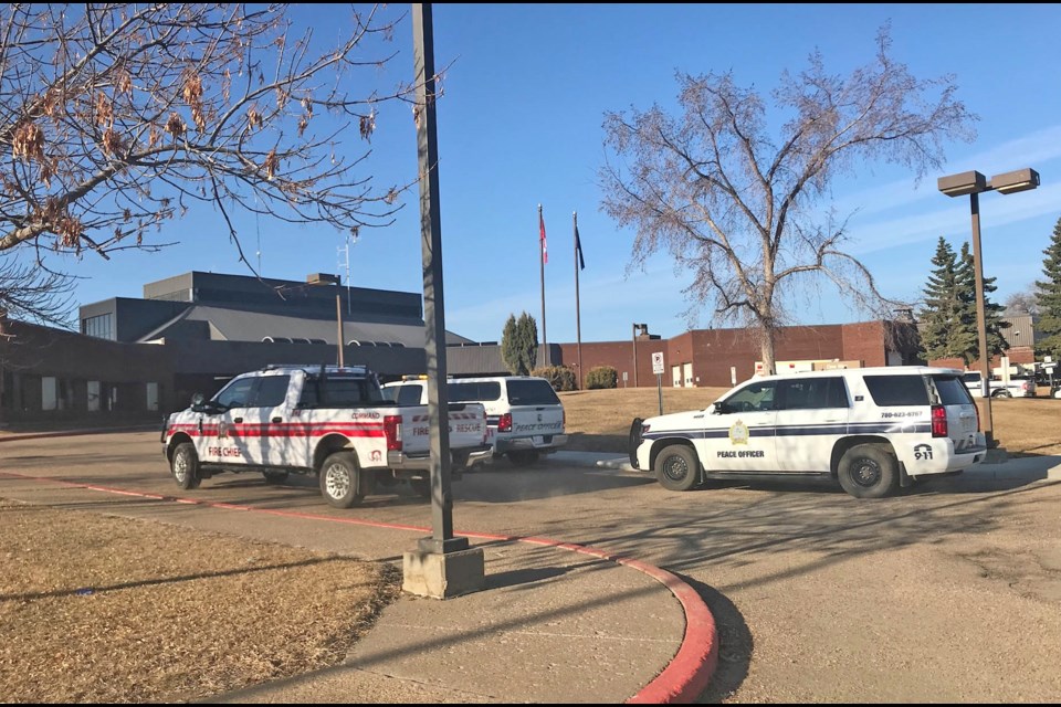 Police, EMS  and fire crews were stationed outside the W. J. Cadzow hospital after a power outage closed much of the facility. 