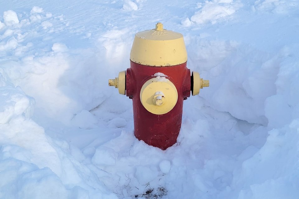 A fire hydrant has been cleared from snow.