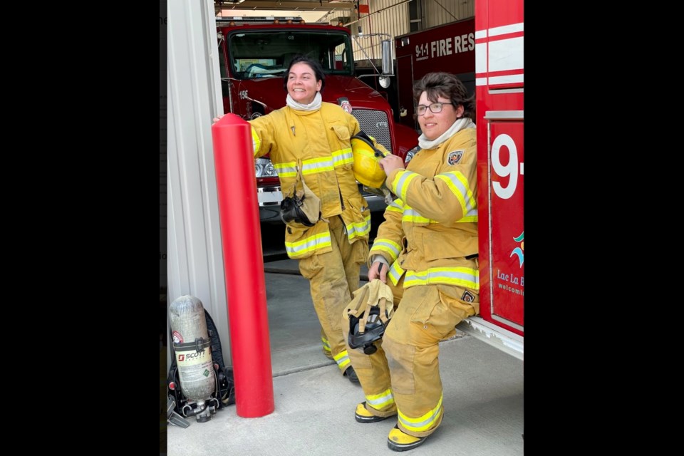 Firefighter cadet Brody Nowicki and firefighter Leah Larocque.