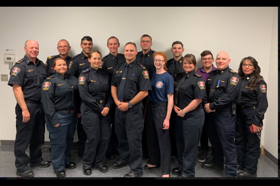 Station 1 firefighters pose for a Fire Prevention Week photo.