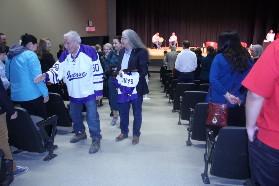 Distinguished Artist award winner Alex Janvier and Joe Sanchez at a recent Portage College event highlighting the official opening of the Portage Indigenous museum. The College and the municipality are co-hosts of the 2021 Lieutenant Governor of Alberta Arts Awards.
