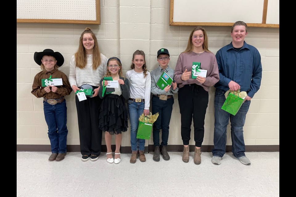 Some of the junior and senior top finishers of the St. Paul 4-H Communication Day include: Kurt Yaremko, Mercedes Trefenanko, Payslee Trefenanko, Ella Axley, Joshua Charbonneau, Ashlynn Trefenanko, and Taiten Reszel.