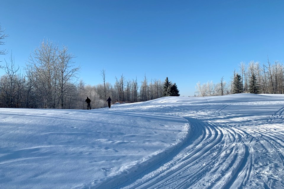 The cross country ski trails at the St. Paul Golf Course have been busy over the holiday season. About 100 rentals went out to members of the club and the general public over the holidays, thanks to volunteers who spent time at the Golf Course clubhouse. Janice Huser photo.