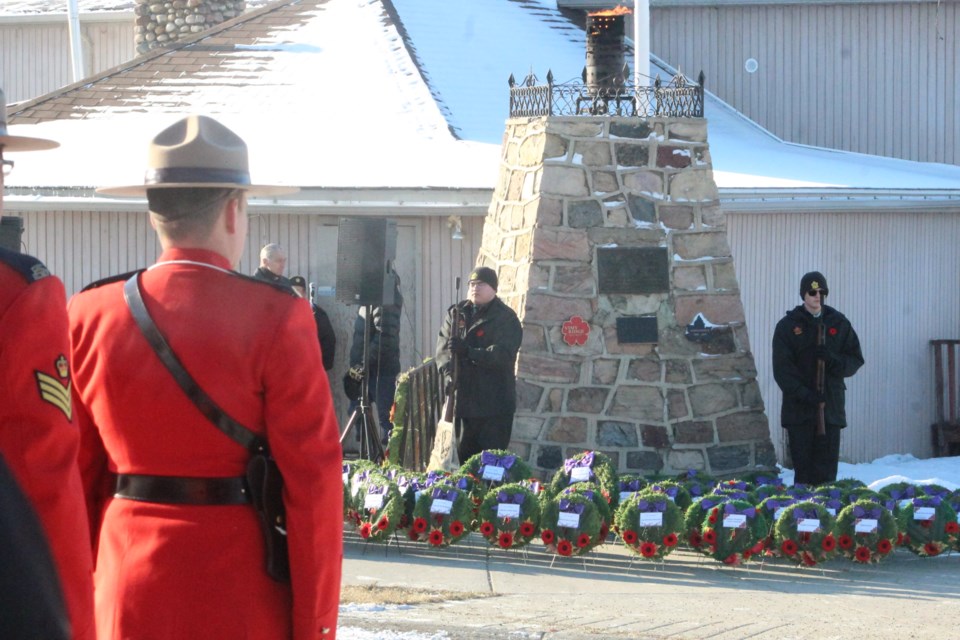 RCMP, 4Wing Cold Lake, Lac La Biche cadets, Lac La Biche County peace officers and Legion members were represented in the procession at the Lac La Biche cenotaph for the outdoor Remembrance Day ceremony.  A gallery of images will soon be uploaded.
Image Rob McKinley
