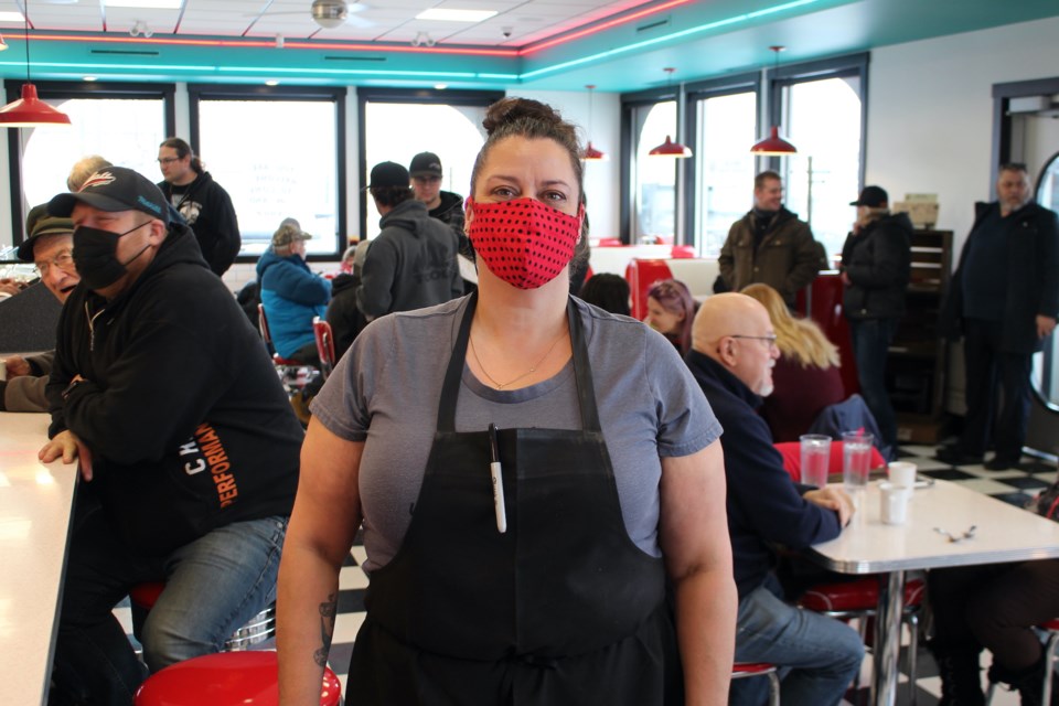 Jennie Hamel, owner of Jennie's Diner and Bakery, opened the restaurant for dine-in on Wednesday, Jan. 27 in protest of the provincial health orders. Photo by Robynne Henry. 