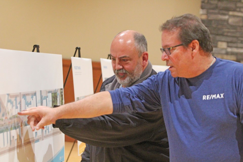 La Biche Remax Realty owner Jim Piquette and Reminiscence flower and gift store owner Wade Carroll were again interested in the plans to re-visit the downtown Streetscape plan.