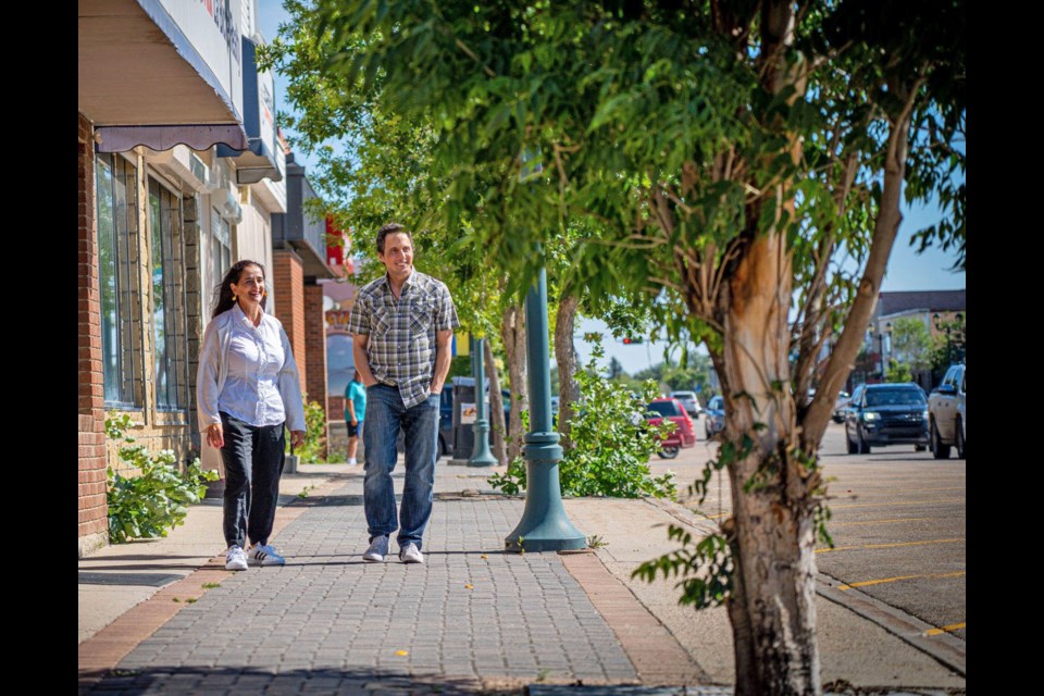 CBC TV's Still Standing show host Jonny Harris walks down Main Street Lac La Biche with Mysoon Tarrabain during last summer's filming of the half-hour episode that aired at the end of January.