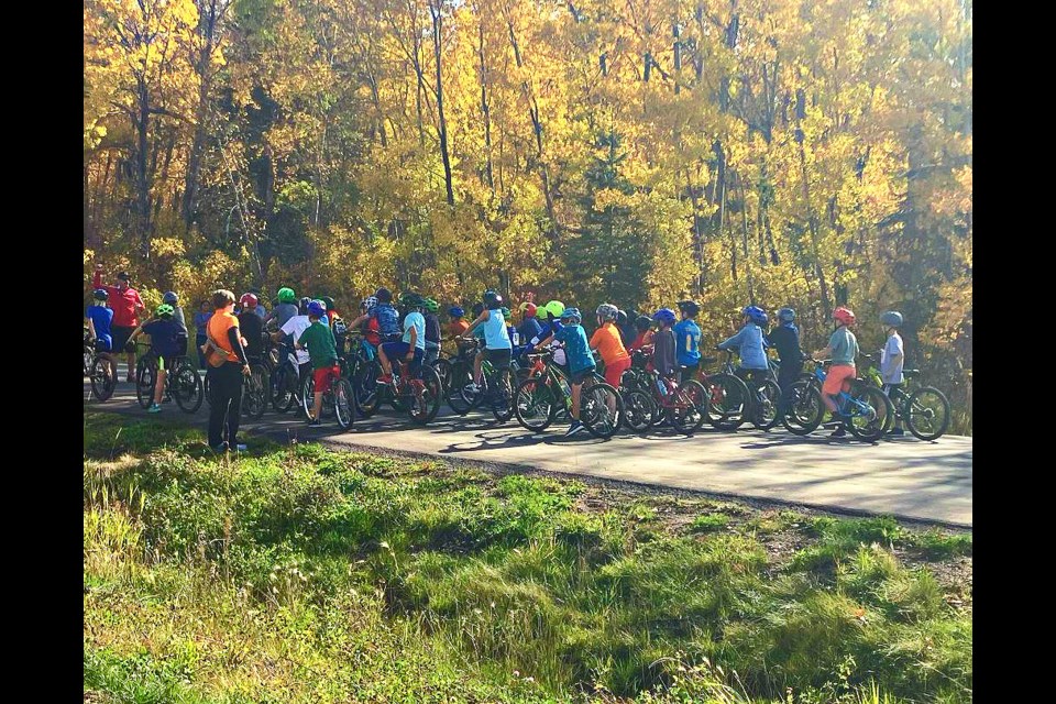 Junior boys get ready for the bike race in Cold Lake. 