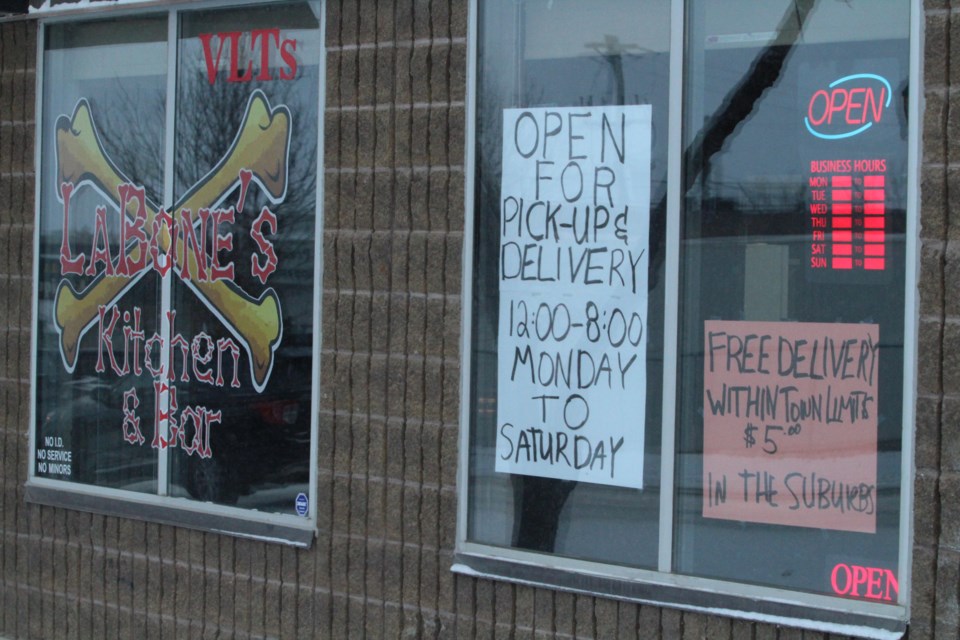 Restaurants in and around Lac La Biche County, like Labones in the Lac La Biche downtown have been struggling with pandemic measures, changing their business models to stay afloat.    On February 8, provincial measures will loosen slightly, allowing some inside dining.  Image Rob McKinley